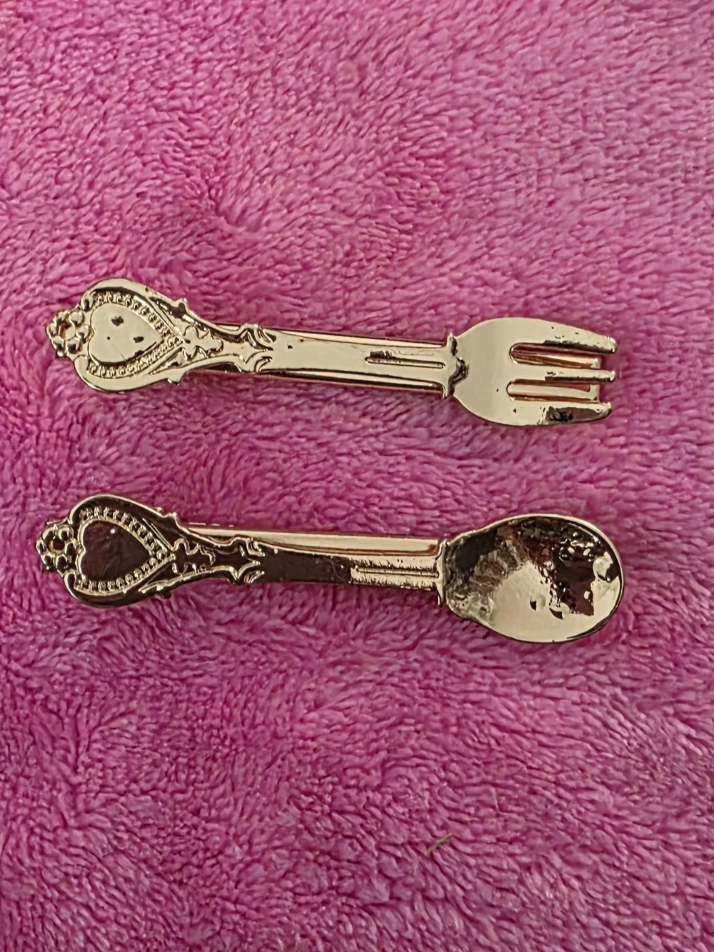 old Decorative Mini Spoon and Fork Set - Hair Pin